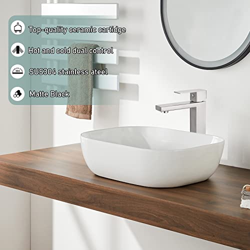 Heyalan Brushed Nickel Bathroom Sink Faucet Single Handle Restroom Faucet Vessel Bowl Tap Sus304 Stainless Steel Tall Body 1 Hole Lavatory Vanity Mixer Bar Tap With Pop Up Drain Tall Spout Deck Mount #TOP7