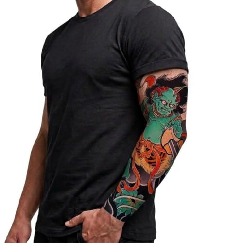 INKARTLINK 2 Pcs Tattoo Arm Sleeves, Japanese Oni Demon Fake Tattoos Sleeves to Cover Arms Sun Protection, Traditional Irezumi Art Body Art Stockings Protector for Men and Women
