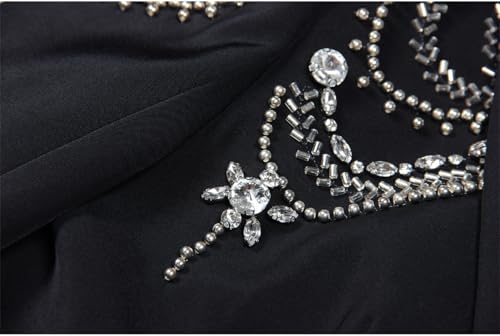 Women's Embroidered Diamonds Beaded Blazer Elegant Lapel Long Sleeve Waist Jacket Coat4