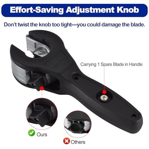 3rd Gen Ratcheting Tube Cutter in Narrow Space, Premium Pipe Cutters(1/4in to 1-1/8in) for Copper, Brass and Aluminum, Total 3 Steel Bades(2 on the cutter, 1 in the bag), 1 Pair of Slip-free Gloves
