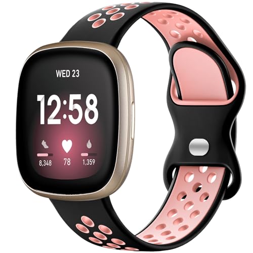 Maledan Cute Bands Compatible for Fitbit Sense/Versa 3/Sense 2/Versa 3 Band Women Men Girl Kid, Ultra Soft Wrist Band Replacement for Fitbit versa 3/4 Sense 2 Watch Accessories, Pink, Large