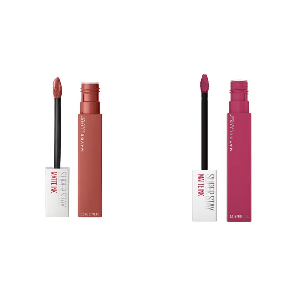 MAYBELLINE Super Stay Matte Ink Liquid Lipstick Makeup Long Lasting High Impact Color Up to 16H Wear Self-Starter Light Red and Pathfinder Berry Pink