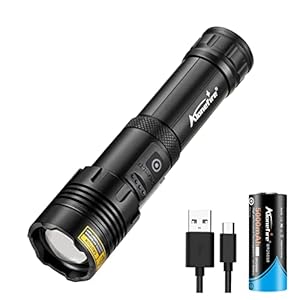 Alonefire H53 Lampe de Poche LED Tactique Ultra Puissante Zoom USB Rechargeable Lumière COB avec Indicateur de Charge,Puissance de Sortie, Batterie Lithium pour Chasse Police Randonné Militaire
