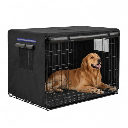 KAIROSSENT Outdoor Dog Kennel Cover, High Density Oxford Fabric Waterproof Windproof Pet Cage Cover, Full Coverage All Weather Protection Dog Kennel Shelter, Black (38" L x 26.3" W x 31" H)