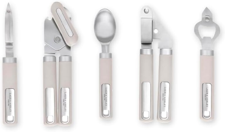 5-Pcs Kitchen Tools & Gadgets - Soft Grip, Heat Resistant, Dishwasher Safe - Kitchen Utensils Set Includes Garlic Crusher Press, Potato Peeler, Can Opener, Bottle Opener, Ice Cream Scoop