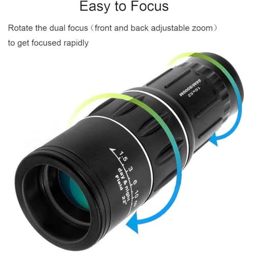 Image of BushnailPro 16 x 52 Monocular with 10x Zoom BAK4 Lens Manual Focus for Bird Watching, Trekking Outdoor Activities with Travel Pouch, Laniyard & Cleaning Cloth