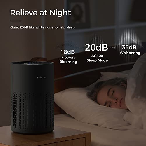 Purivortex Air Purifiers For Bedroom, H13 True Hepa Filter For A11Ergies, Pollen, Smoke, Dusts, Pets Dander, Odor, Hair, Ozone Free, 20Db Quiet For Home, Room, Kitchen, Sgs Certificaion - Ac400 Black #TOP4
