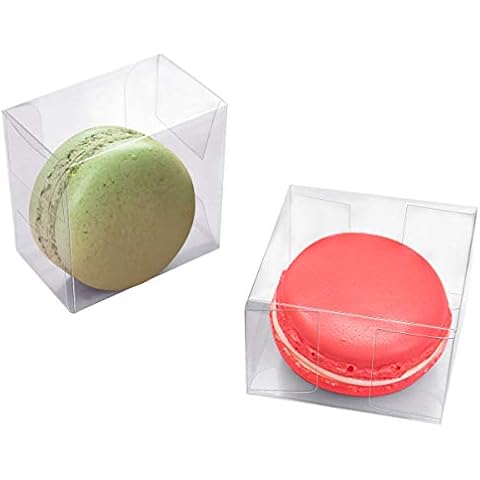 Newbested 100 Pack Clear Plastic Macaron Boxes,Transparent Chocolate Candy Cookies Malt Balls Mini Gift Packing Boxes for Valentine's Day Wedding Party Baby Shower Display(2.17" x 2.17" x 1.38") Cover