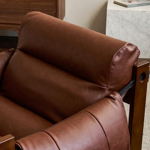 Sillón con estructura de madera y tapizado marrón miniatura 6