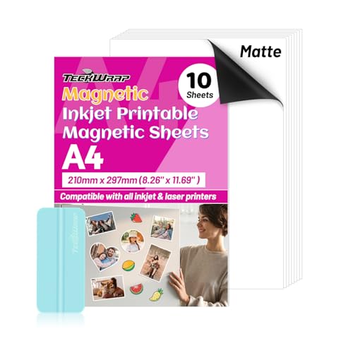 TECKWRAP Folhas magnéticas imprimíveis para impressora a jato de tinta - 21 cm x 29,7 cm Tamanho A4