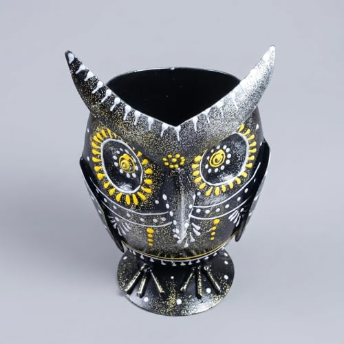 Image of Owl Showpiece Pen Holder Metal Table Decor Item, Antique Finish Bird Figurine for Corporate Bulk Gifting, Desk Organizer & Study Room Decoration (10x5x17 CM)