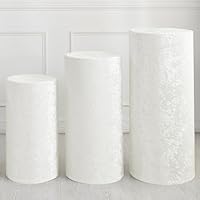 QUARKZMAN Set aus 3 weißen Zylinder Spandex Standabdeckungen, Plinth Standabdeckung für Party Hochzeit Geburtstagsdekoration, enthält nur Zylinderabdeckungen (Samtstoff Groß)