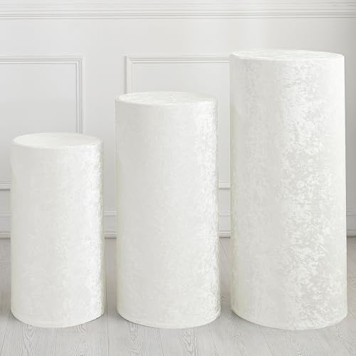 QUARKZMAN Set aus 3 weißen Zylinder Spandex Standabdeckungen, Plinth Standabdeckung für Party Hochzeit Geburtstagsdekoration, enthält nur Zylinderabdeckungen (Samtstoff Groß)