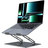 JCZT Foldable Laptop Stand for Desk, Adjustable Height Ergonomic Computer Stand, Aluminum Portable Laptop Stands Holder Riser for MacBook Air Pro, All 10-16'' Notebooks Laptops, Space Gray