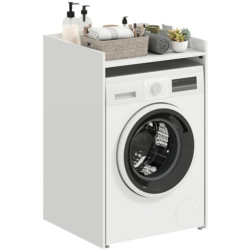 HOMCOM Waschmaschinenschrank Badschrank mit offenem Regal, Überbauschrank für Waschmaschine für Toilette, Badezimmer, 64 x 60 x 97,5 cm, Weiß