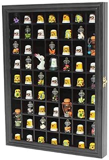 59-Opening Souvenir Thimble Small Miniature Display Case Cabinet Rack Holder, Glass Door, (Black)