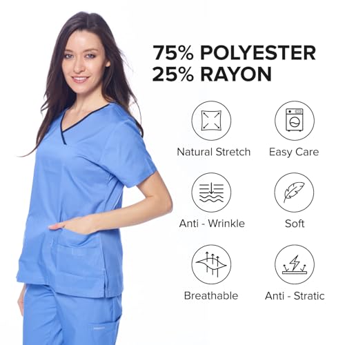 Dagacci Scrubs for Women Set – Stretch Medical Uniform, Contrast Binding Top and Pants Womens Scrub Sets (XX-Small, Black) by Dagacci Medical Uniform - Image 4