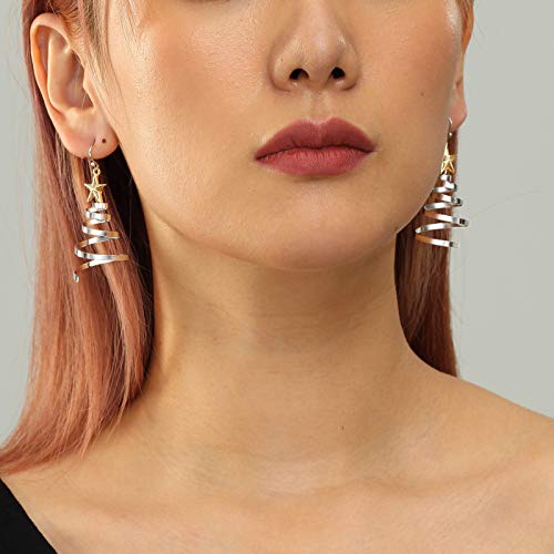 Handmade Christmas Tree Dangle Hoop Earrings Golden Silver Two Tone Women Holiday Gift, Thanksgiving Themed Earrings, Christmas Party Gift - Image 6