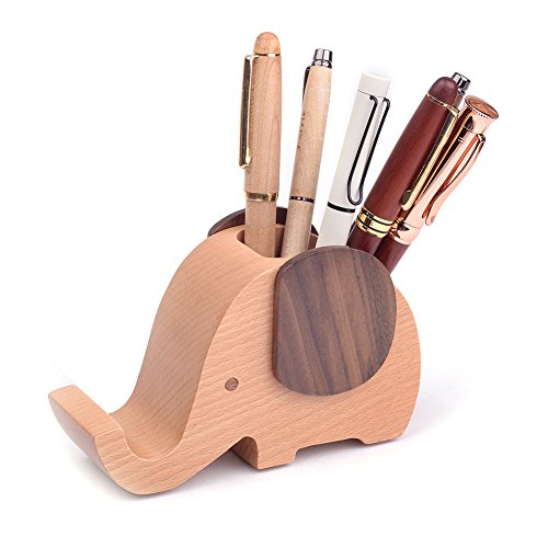 Elephant Wooden Pen Cup Pencil Holder for Desk Decor Desk Organizer with Cell Phone Stand ARTA-0057