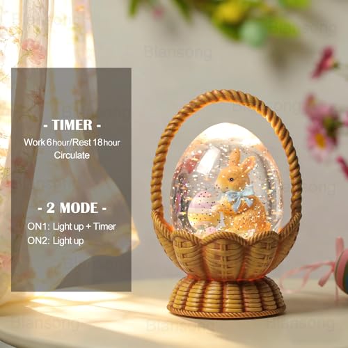image for Blansong Easter Snow Globe Basket Easter Bunny Eggs Decorations Gifts 