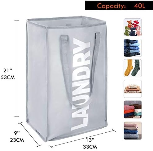 Amazon Brand  Eono Single Laundry Bag, Large Foldable Laundry Basket, Collapisable Laundry Hamper, Folding Washing Storage Bin-Grey