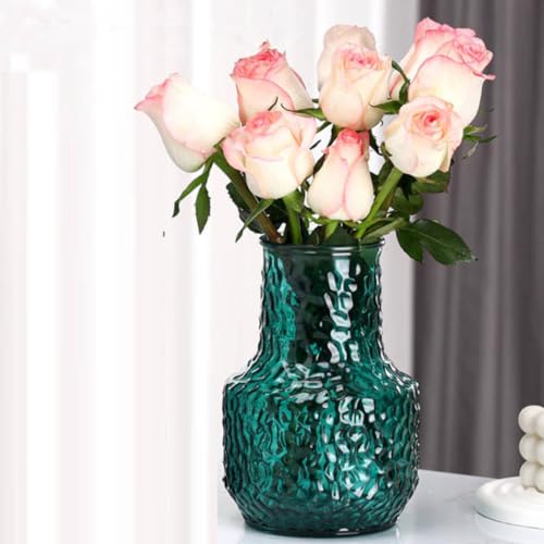 Image of Incrizma Dark Green Glass Vase for Bouquet of Flowers, Ribbed Fluted Vase for Centerpieces, Mushroom, Living Room, Dinning Table, Entryway, Mantle, Shelf, Pampas Grass Vase (20 cm, Green)