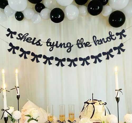 She is Tying The Knot Banner Tie The Knot Bridal Shower Decor Pink Bow Banner Garland Coquette Bachelorette Party Decorations