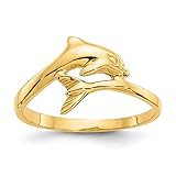IceCarats 14K Yellow Gold Sea Dolphin Ocean Fish Beach Nautical Ring Size 6