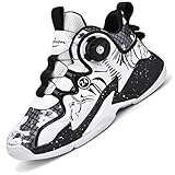 Basketballschuhe Kinder für Jungen und Mädchen High Top Outdoor Sportschuhe Atmungsaktive Turnschuhe Sneaker Schwarz EU 34