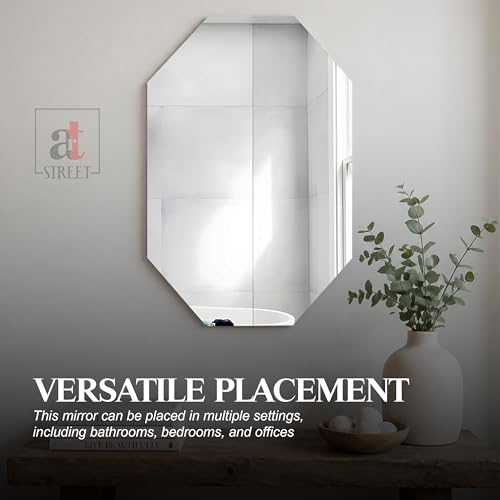 Image of Art Street Glass Frameless Octagon Wall Mirror 16 X 24 Inch, Unframed, Octagonal, Silver
