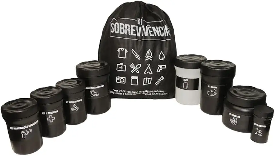 Kit Sobrevivência Atack One Completo Com 8 Potes, Diversos, Higiene, Costura, Primeiros Socorros, Sobrevivência, Manutenção de Coturno, Armamento e Extra