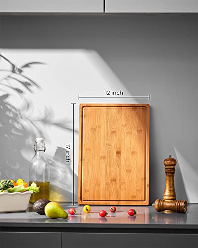 Bamboo Cutting Boards For Kitchen, Bezia 17" X 12" Thick Chopping Butcher Block W/Juice Groove, 100% Natural Bamboo Cheese Charcuterie Carving Serving Board Tray For Meat & Fruit, New Home Essentials #TOP1