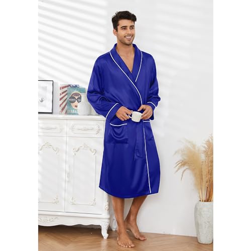 Image of Vulcanodon Men's Satin Robe Lightweight,Men's Luxurious Silk Kimono Bathrobe