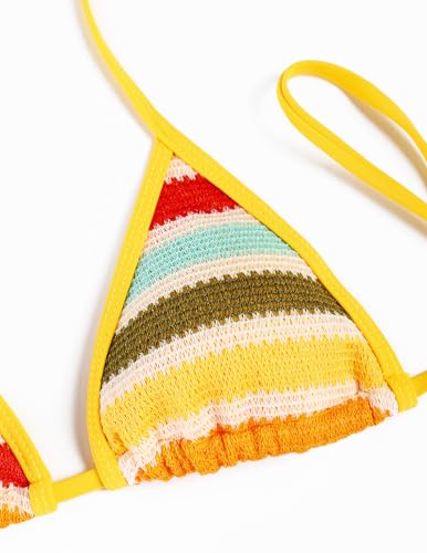 Image of seamoly Women's Bikini Sets Halter Neck Crochet Colorblock Two Piece Swimsuits Open Back Sexy High Cut Thong Bathing Suit