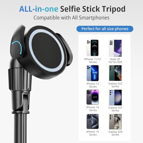 UBeesize 62'' Magnetic Selfie Stick Phone Tripod with Wireless Remote, Extendable Cell Phone Tripod Stand, Compatible with MagSafe, Cellphone Tripod for iPhone 17 16 15 14 13 12 and Android Phones by UBeesize - Image 6
