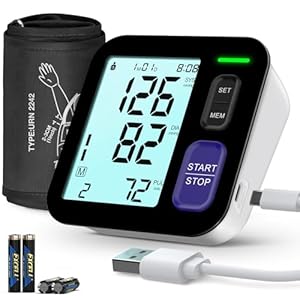 Blood Pressure Machine Upper Arm, Medium/Large BP Cuff Fit Arms from Medium 9″-17″, Accurate Automatic Digital BP Monitor Home Use, Large Backlit LCD, 2-User Mode