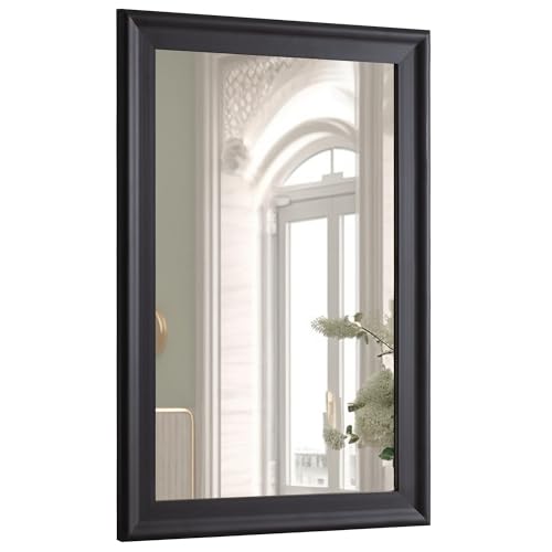 CULER Black Wood Wall Mirror for Bathroom,Rectangle Rustic 24 x 36 inch Hanging VanityMirrors with Wooden Frame for Living Room,Bedroom,Entryway