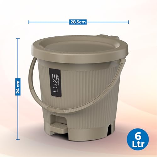 Image of KOLORR Luxe Premium Plastic Pedal Dustbin | Modern Plastic Waste Bin, Trash can with Sleek Design for Home, Kitchen, Office, Bathroom & Washroom - Small, Lt Brown