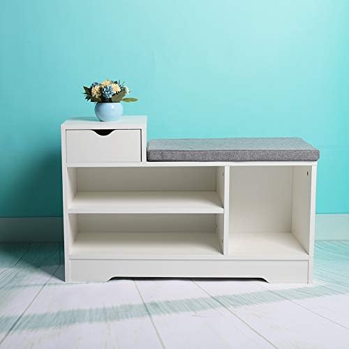 Farelves White Wooden Shoe Storage Bench Shoe Cupboard for Hallway Shoe Cabinet Organiser Space Saving Shoe Racks Cabinet (1 Drawer)