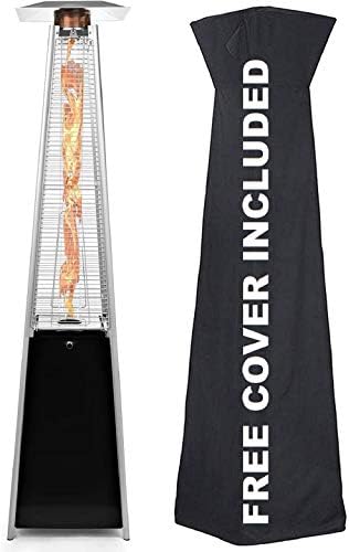 Avenlur Outdoor Patio Propane Space Heater - 48,000 Btu Pyramid Propane Heater, Outdoor Heater, Portable Heater, Patio Heater Propane, W/Wheels, Protective Cover (Black)