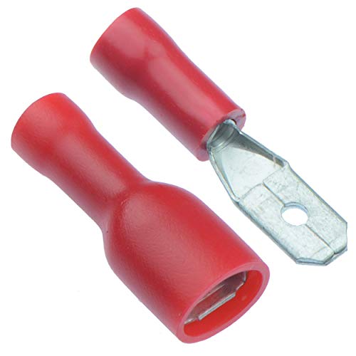Image of 50 x PAIRS Red 4.8mm Male + Female Fully Insulated Crimp Spade Connector 16-22 AWG Wire Cable Electrical