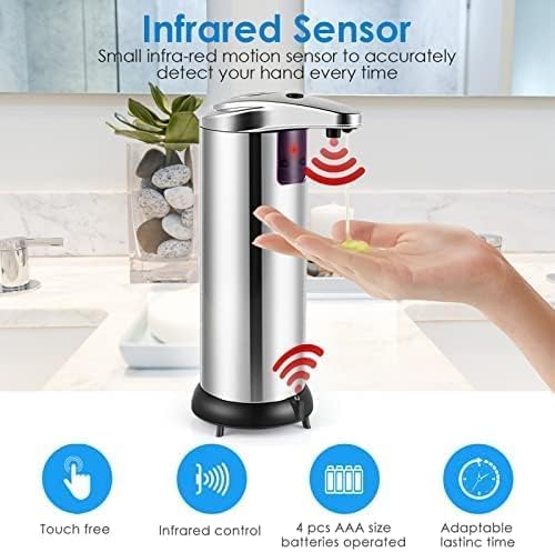 Automatic Soap Dispenser, 3 Gear Adjustable Stainless Steel Dish Soap Dispenser with Motion Sensor Waterproof Base, Liquid Pump for Bathroom Kitchen