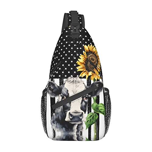 Fylybois Sunflower Cow Sling Bag For Men Women Crossbody Chest Backpack Daypack Shoulder Bags2