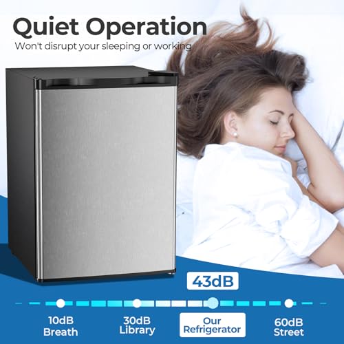 Electactic 2.56 Cu.ft Compact Refrigerator with Reversible Single Door, Silver on Fridge.com