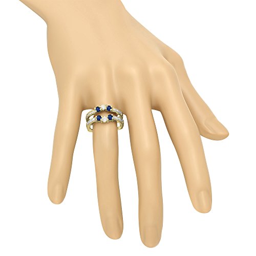 Dazzlingrock Collection 14K Blue Sapphire & White Diamond Wedding Band 3 Stone Enhancer Guard Double Ring, Yellow Gold, Size 7.5 #TOP2