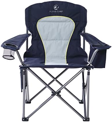 LET'S CAMP Oversized Folding Camping Chair Portable Outdoor Heavy Duty Padded Chairs Lawn Chair with Cup Holder, Storage Pocket and Cooler Bag, Supports 450LBS, for Camp, Travel, Picnic (Blue)