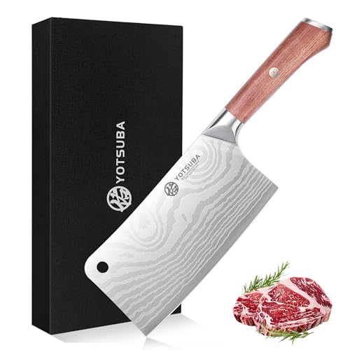 YOTSUBA Hackmesser, Chinesisches Kochmesser 18 CM, Küchenbeil mit ergonomischem Pakkawood-Holzgriff, Extra scharfes Küchenmesser, Profi-Kitchen Cleaver Knife für Fleisch und Gemüse