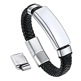 Bandmax Black Metal ID Bar Cuff Bracelet for Men Boy Wax Rope Chucky Wristband Braided Genuine Brace