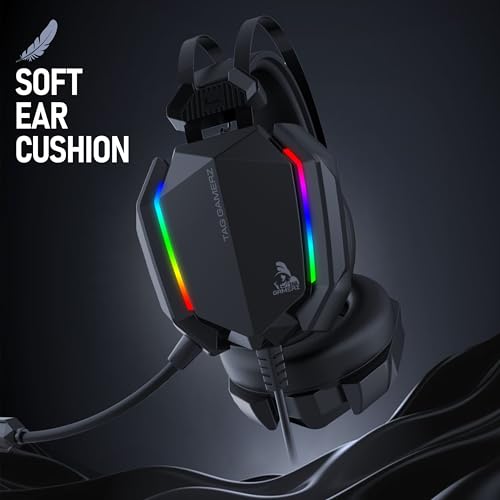Image of TAG Gamerz Titan RGB Black Over-Ear Gaming Wired Headphone | Soft Ear Cups | 50mm Neodymium Driver | 3.5mm Audio | 2m Cable | Flexible Mic for Calling | Suspension Headband | 3.5mm + USB Connector