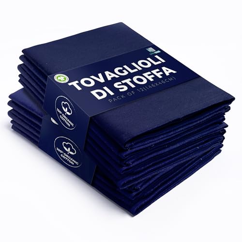 Tovaglioli di stoffa di cotone LivinEase - Confezione da 12 tovaglioli da tavola blu scuro - Tovaglioli di stoffa grandi riutilizzabili in cotone 100% 46 x 46 cm (Navy)